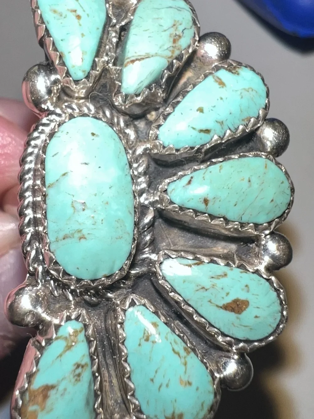 Native Made Sterling Silver Turquoise Adjustable Cluster Ring